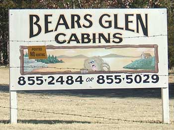 Bear's Glen Cabins Lake Keystone Oklahoma road sign